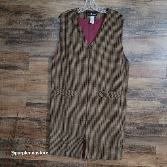 Vtg Sag Harbor Wool Blend Houndstooth Zip Dress 12 Pockets Preppy Academia - Picture 1 of 12